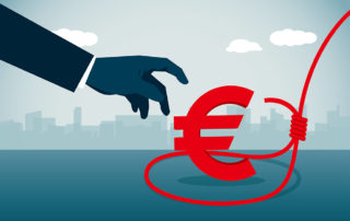 dessin d'une main qui attrape le sigle monétaire de l'euro